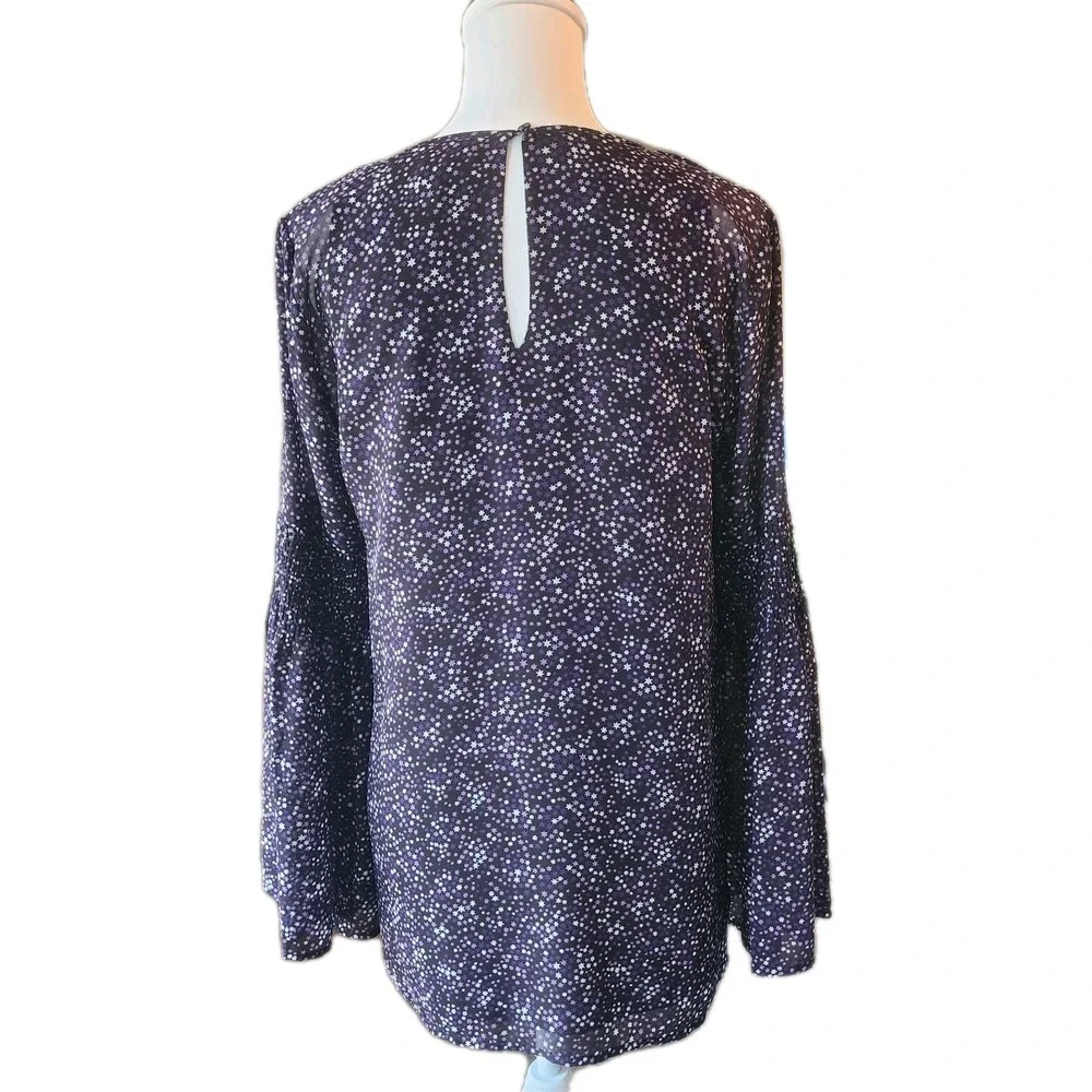 Michael Kors Blouse Top Womens Small Purple White Sheer Romantic Boho Girly Fall